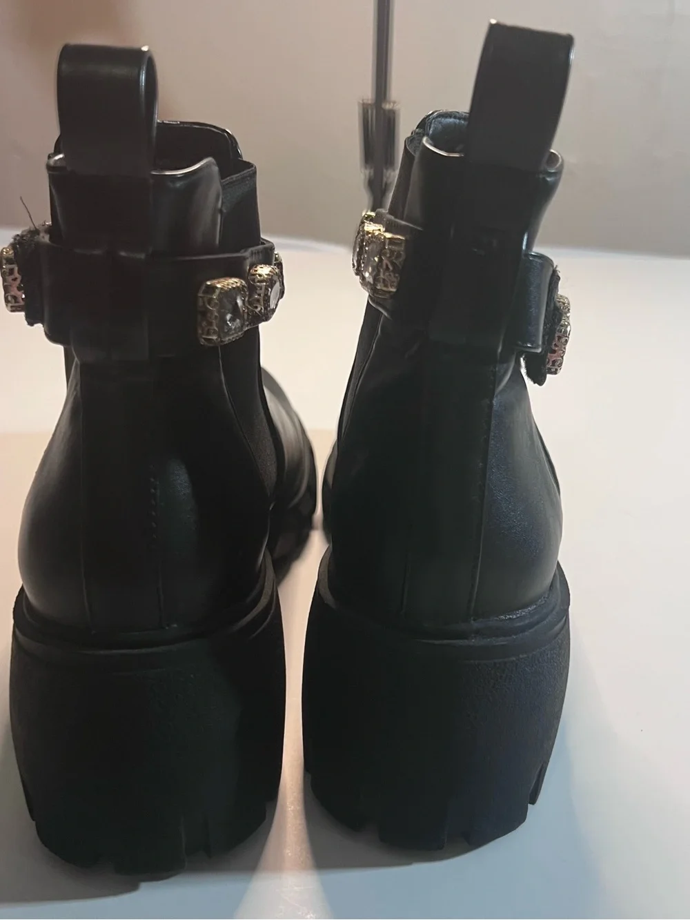 Madden Girl Black Chunky Chelsea Booties with Crystal Strap